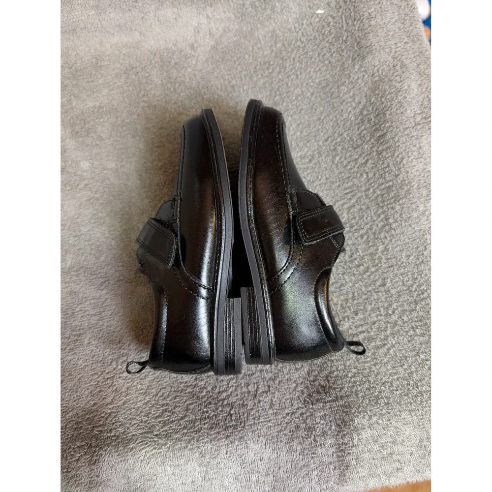 Wonder‎ Nation Boys Black Faux Leather Dress Shoes Hook Loop Size 11 3245